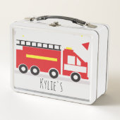 キッズファイアトラックおもしろい新学期名 メタルランチボックス (正面)