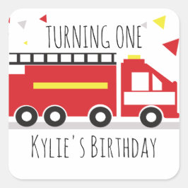 キッズファイアトラックおもしろい紙吹雪誕生日名 スクエアシール