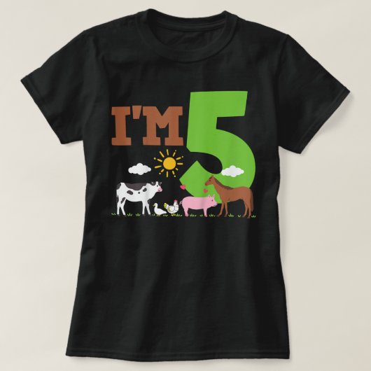 キッズファイブ誕生日農場動物農家動物5 Tシャツ (デザイン正面)