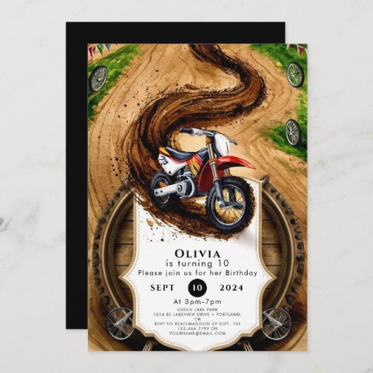 キッズファストバイク誕生日 招待状 (正面/裏面)