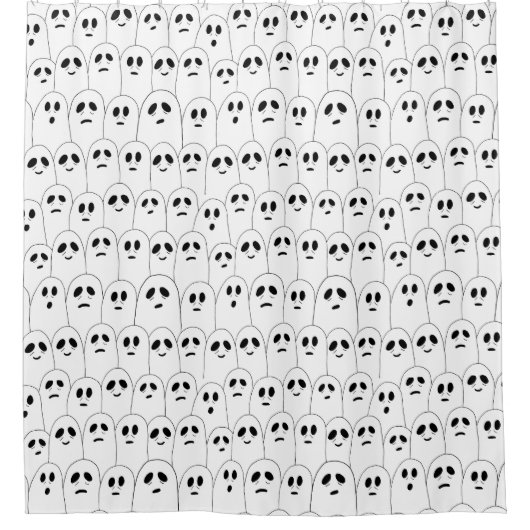 キッズファニーハロウィーンかわいい白い幽霊たち パターン（の模様が）ある シャワーカーテン (正面)