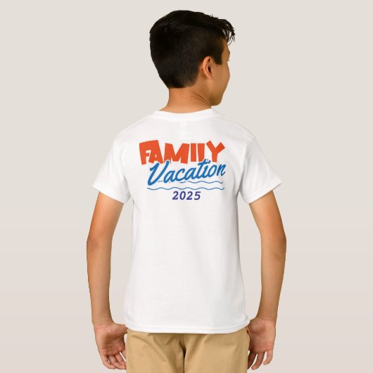 キッズファミリークルーズブルー/オレンジパーソナライズ Tシャツ (裏面フル)