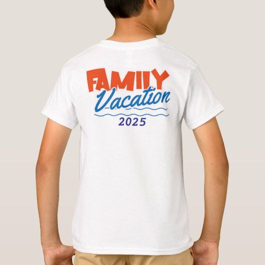 キッズファミリークルーズブルー/オレンジパーソナライズ Tシャツ (裏面)