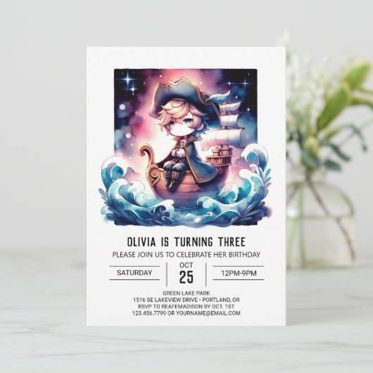 キッズファンタジー海賊版誕生日 招待状 (スタンド正面)