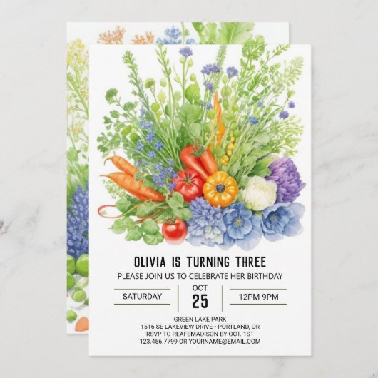 キッズファーマーズマーケット誕生日 招待状 (正面/裏面)