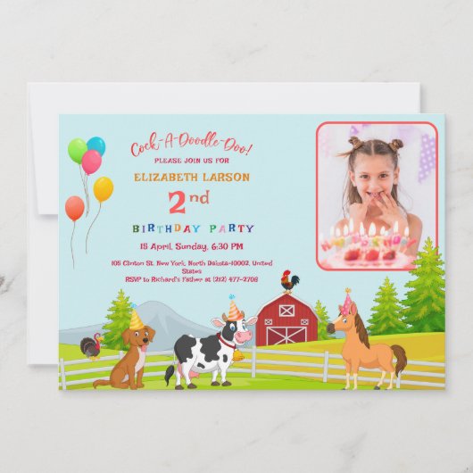 キッズファームテーマ誕生日パーティカスタムーPhInvitation 招待状 (正面)