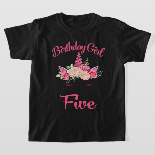 キッズフィフス誕生日ガールユニコーンシャツ誕生日5 Tシャツ (レイダウン)