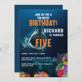 キッズフィンタスティクカラフルシャーク誕生日パーティー 招待状 (正面/裏面)