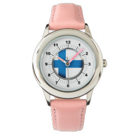 キッズフィンランド国旗ピンクレザーストラップウォッチ 腕時計