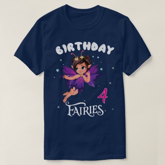 キッズフェアリー誕生日パーティー4歳フェアリー誕生日 Tシャツ (デザイン正面)