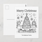 キッズフェスティバルカラーリング写真ツリーメリークリスマス ポストカード (正面/裏面)