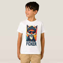 「キッズフォクサーTシャツ – おもしろいおよびよくはしゃぐキツネデザイン Tシャツ