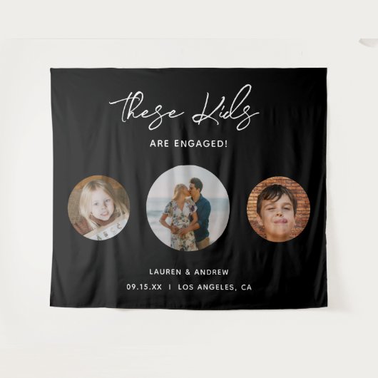 キッズフォトおもしろい婚約パーティ背景 タペストリー (正面(横))