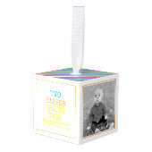 キッズフォトエイジ名お気に入りのおもしろいストライプ キューブオーナメント (正面アングル)