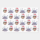 キッズフォトカスタム&ネームサンタハットレトロクリスマスおもしろい ラッピングペーパーシート (正面)