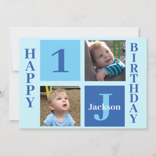 キッズフォトパーソナライズされたかわいいブルーハッピーバースデー カード (正面)