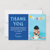 キッズフォトモダン誕生日 |青 サンキューカード (正面)