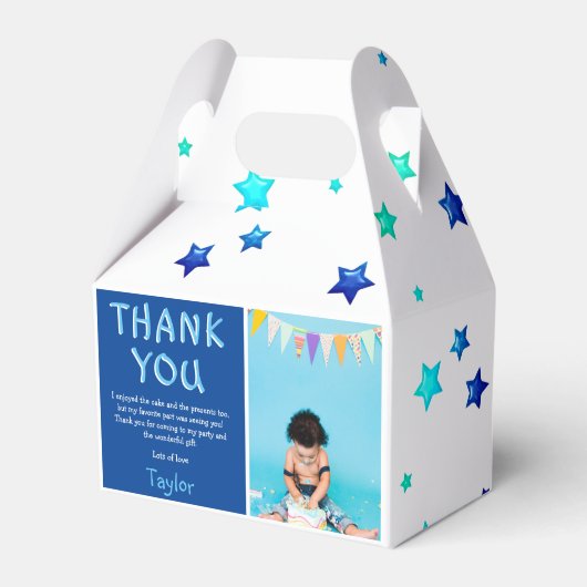 キッズフォトモダン誕生日 | Blue Thank フェイバーボックス (正面サイド)