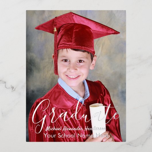 キッズフォト卒業 箔招待状ポストカード (正面)