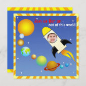 キッズフォト宇宙ロケット誕生パーティー招待状 招待状 (正面/裏面)