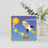 キッズフォト宇宙ロケット誕生パーティー招待状 招待状 (スタンド正面)