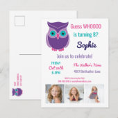 キッズフクロウ誕生日パーティーかわいい動物カスタムの写真 インビテーションポストカード (正面/裏面)