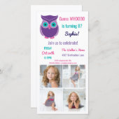 キッズフクロウ誕生日パーティー動物の写真招待状 (正面/裏面)