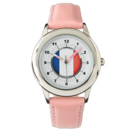 キッズフランス国旗ステンレススティールピンクハート 腕時計
