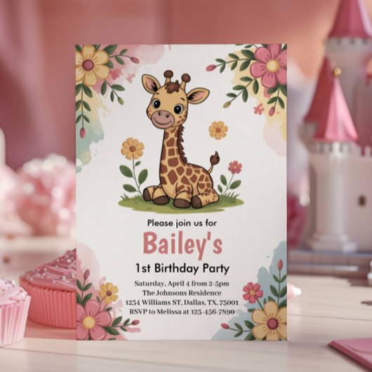 キッズフローラキラフジャングル1st誕生日パーティー 招待状