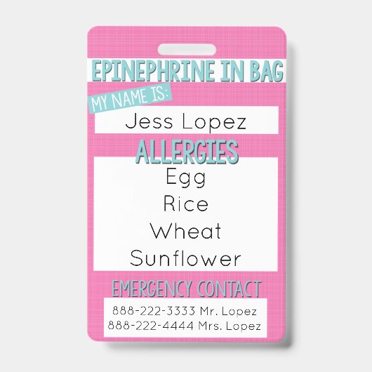 キッズフードアレルギー医療アラートラベル – バッジ (正面)