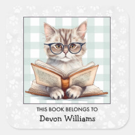 キッズブックキャット蔵書票 スクエアシール