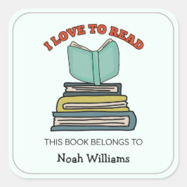 キッズブックスタックパーソナライズされた蔵書票 スクエアシール