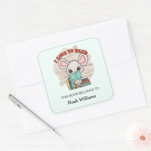 キッズブックマウスパーソナライズされた蔵書票 スクエアシール (封筒)