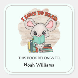 キッズブックマウスパーソナライズされた蔵書票 スクエアシール