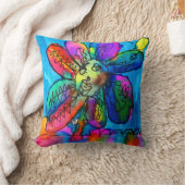 キッズブライトフラワーインクアートブルーとピンク クッション (ブランケット)