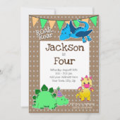 キッズブラウン恐竜4th誕生日パーティー 招待状 (正面)