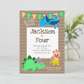 キッズブラウン恐竜4th誕生日パーティー 招待状 (スタンド正面)