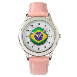キッズブラジル国旗ピンクレザーストラップウォッチ 腕時計