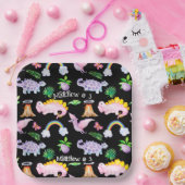 キッズブラックおもしろい恐竜レインボーウォーターカラージャングル ペーパープレート (パーティー)