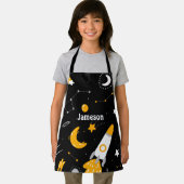 キッズブラックイエローアウタースペーススタームーンロケット エプロン (インサイチュ)