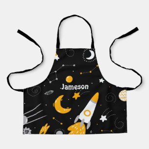 キッズブラックイエローアウタースペーススタームーンロケット エプロン