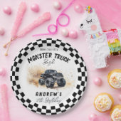 キッズブラックモダンモンスタートラック誕生日 ペーパープレート (パーティー)
