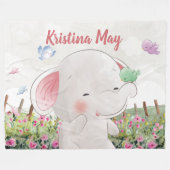 キッズブランケット象と鳥の赤面フローラ フリースブランケット (正面(横))