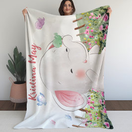 キッズブランケット象と鳥の赤面フローラ フリースブランケット
