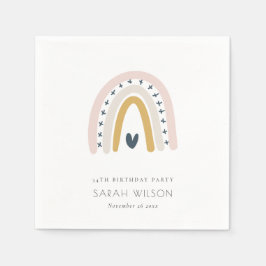 キッズブルーエレガント赤面レインボーハート誕生日 スタンダードカクテルナプキン