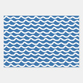 キッズブルーカラフルと白の波線 ラッピングペーパーシート (正面)
