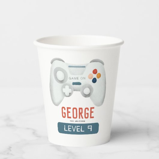 キッズブルークールゲーム誕生日 紙コップ (正面)