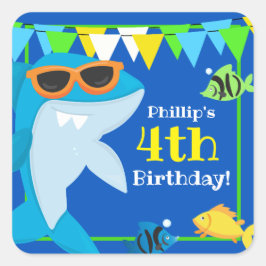 キッズブルーシャークフィンタスティック誕生日 スクエアシール
