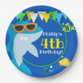 キッズブルーシャークフィンタスティック誕生日 ペーパープレート (正面)