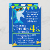 キッズブルーシャークフィンタスティック誕生日 招待状 (正面/裏面)
